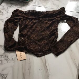 SHEIN Brown Lace Off-Shoulder Top